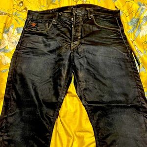 Classic dark blue jeans.